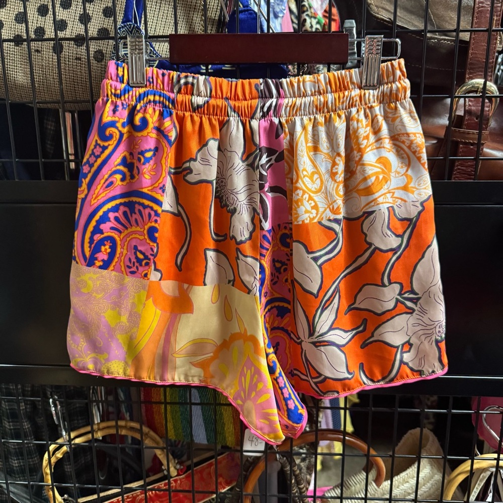 Zara Colorful Patterned Patchwork Satin Shorts - image 4